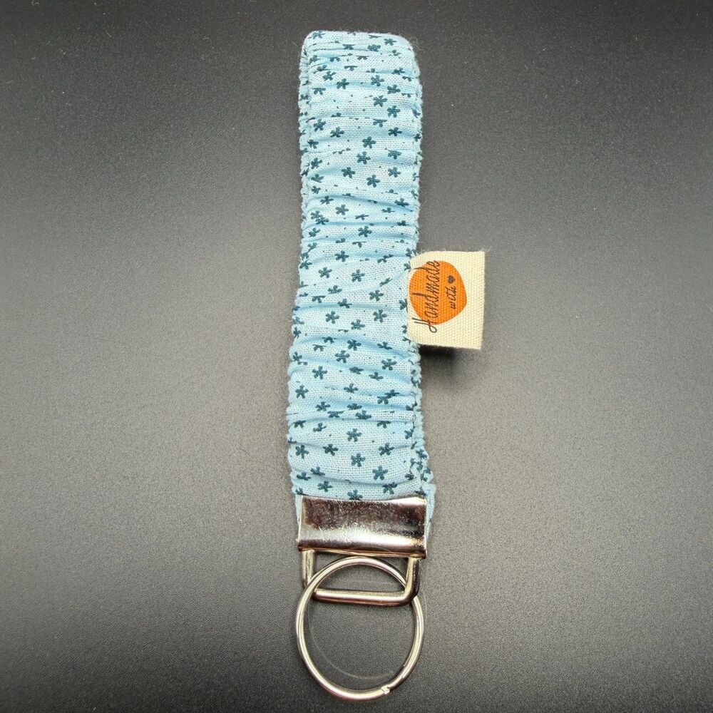 Handmade Blue Floral Scrunchie Wristlet Keychain